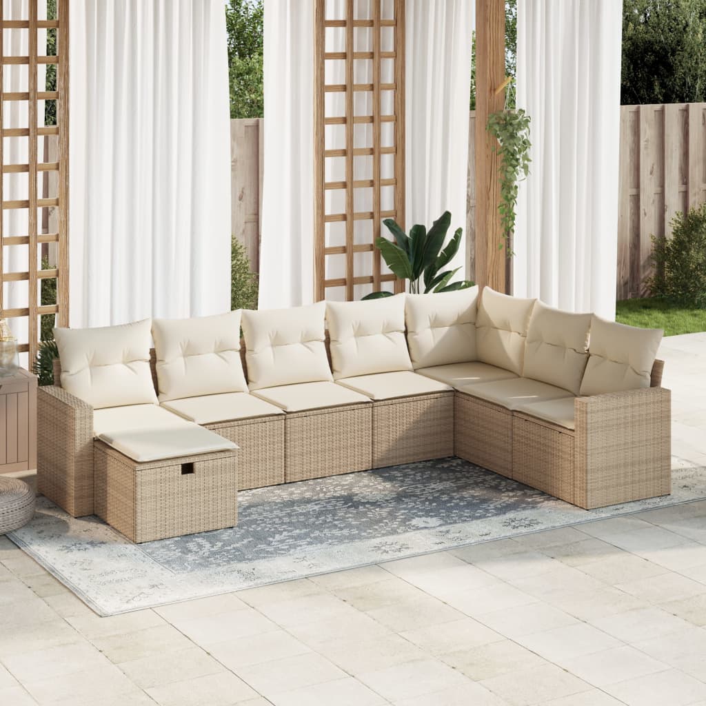 Salon de jardin avec coussins 8 pcs beige résine tressée