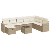 Salon de jardin avec coussins 9 pcs beige résine tressée