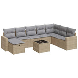 Salon de jardin avec coussins 9 pcs beige résine tressée