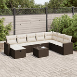 Salon de jardin avec coussins 9 pcs marron résine tressée