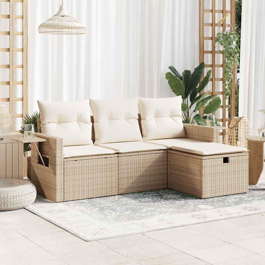 Salon de jardin avec coussins 4 pcs beige résine tressée