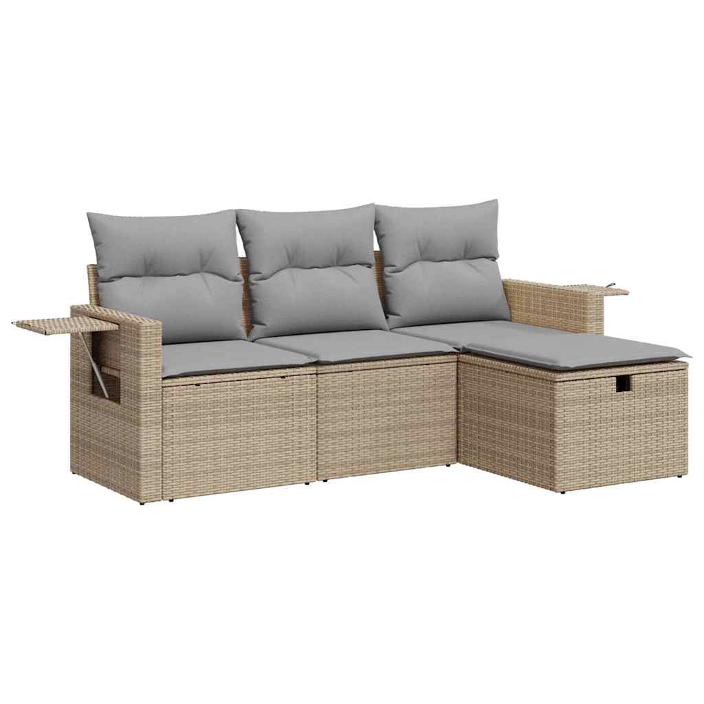 Salon de jardin avec coussins 4 pcs beige résine tressée