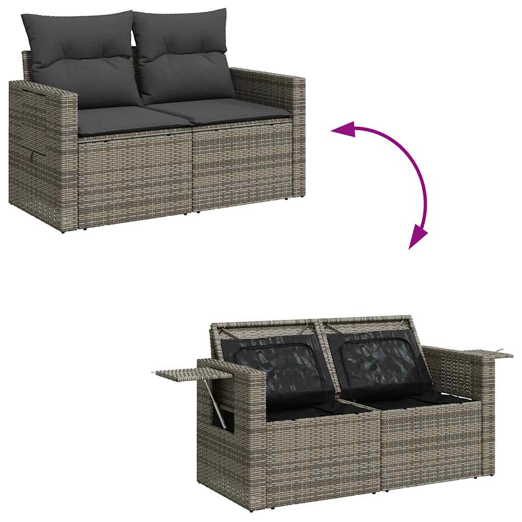 Salon de jardin 4 pcs avec coussins gris résine tressée