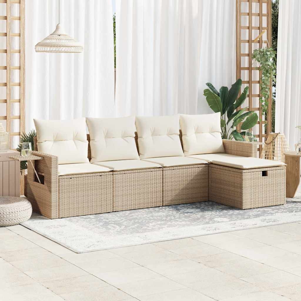 Salon de jardin avec coussins 5 pcs beige résine tressée