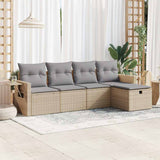 Salon de jardin avec coussins 5 pcs beige résine tressée