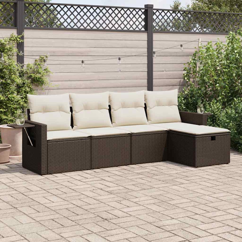 Salon de jardin avec coussins 5 pcs marron résine tressée