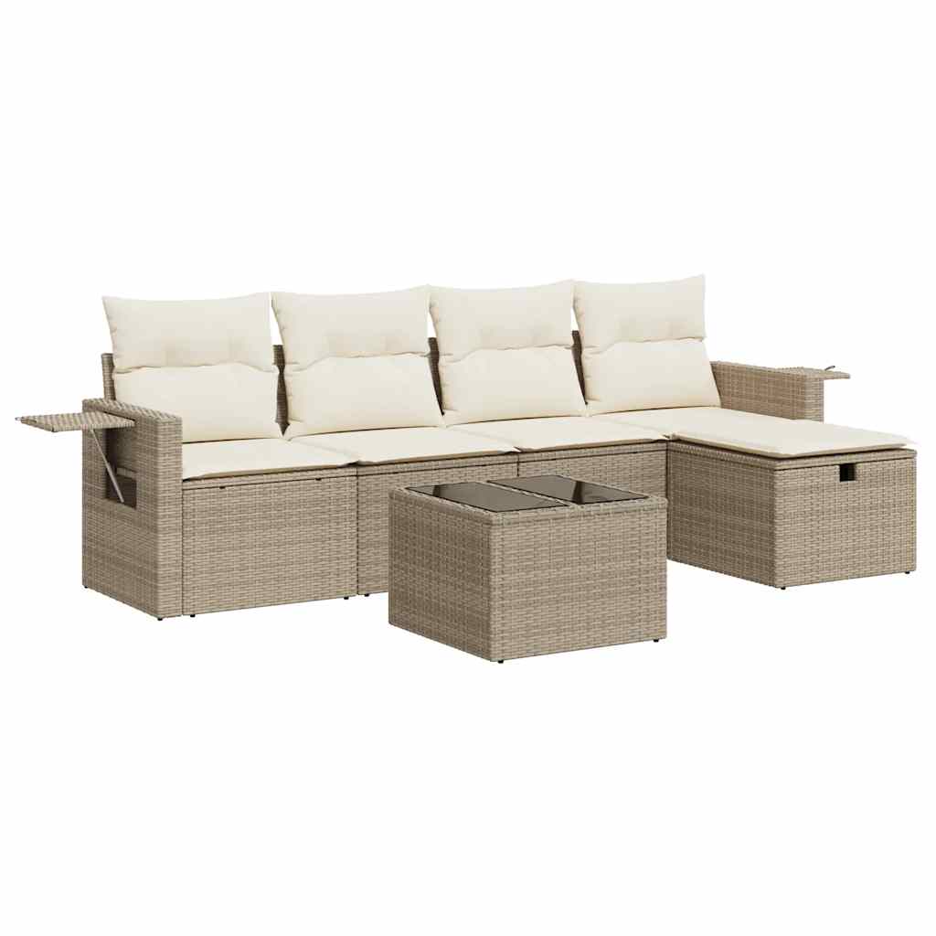 Salon de jardin avec coussins 6 pcs beige résine tressée