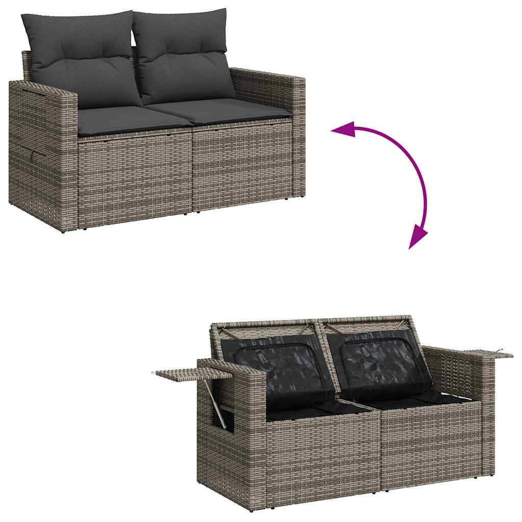 Salon de jardin 6 pcs avec coussins gris résine tressée