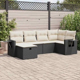 Salon de jardin 6 pcs avec coussins noir résine tressée