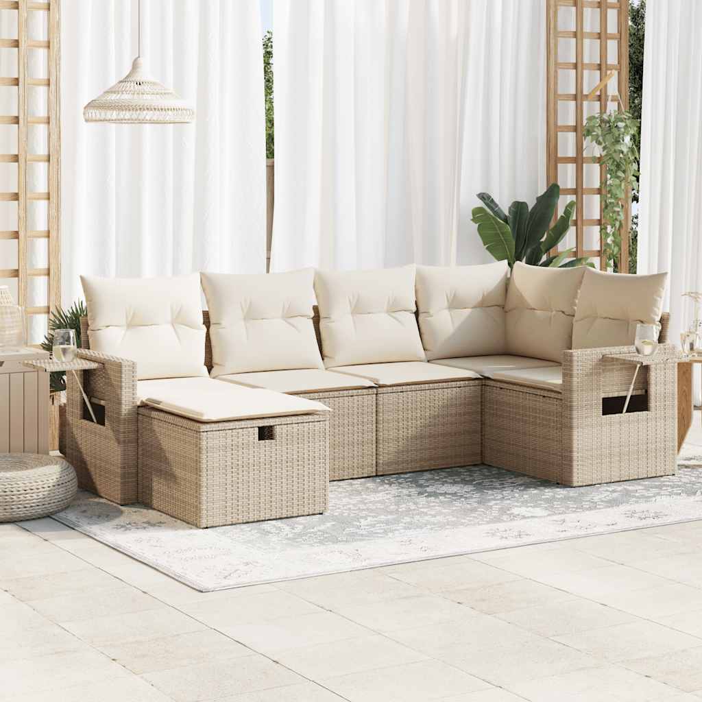 Salon de jardin avec coussins 6 pcs beige résine tressée