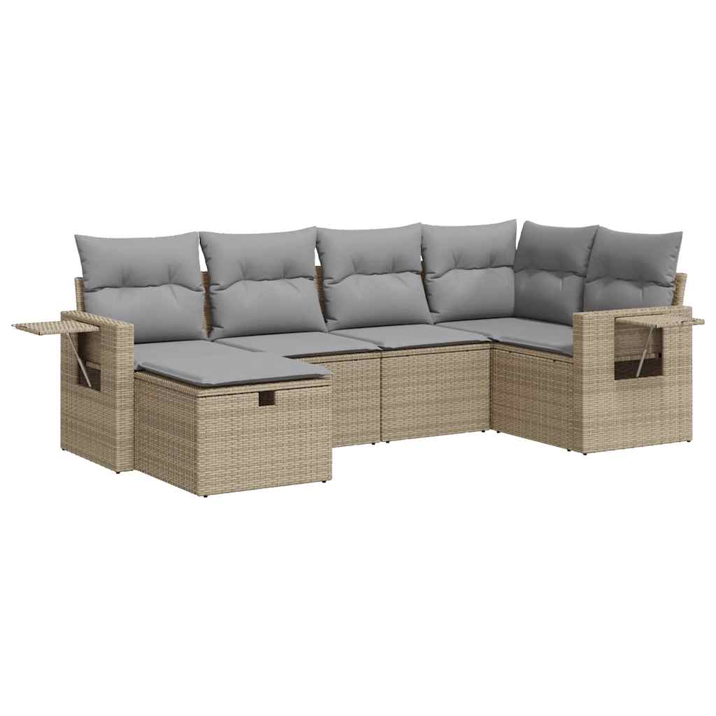 Salon de jardin avec coussins 6 pcs beige résine tressée