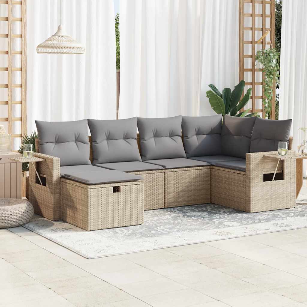 Salon de jardin avec coussins 6 pcs beige résine tressée