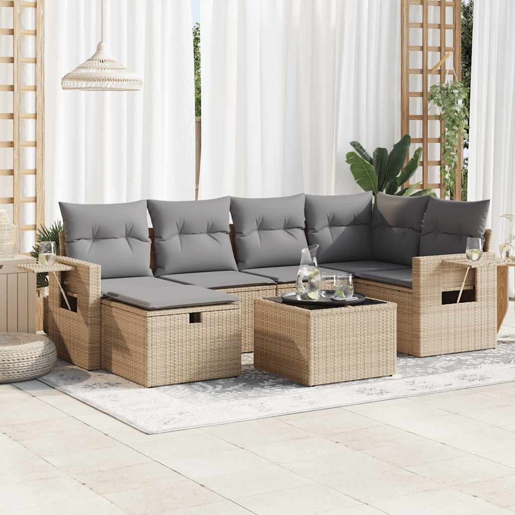 Salon de jardin avec coussins 7 pcs beige résine tressée