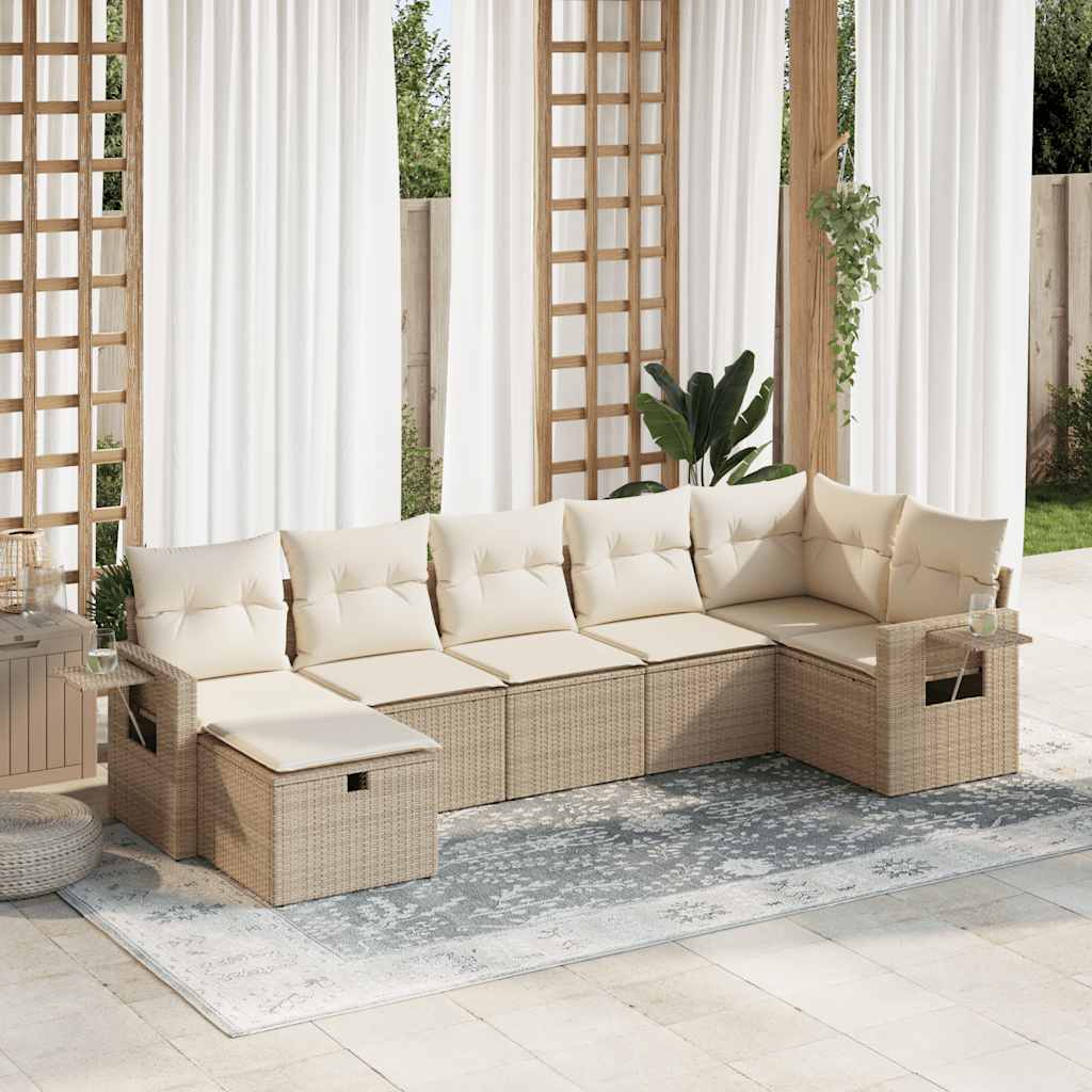 Salon de jardin avec coussins 7 pcs beige résine tressée