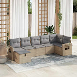 Salon de jardin avec coussins 7 pcs beige résine tressée