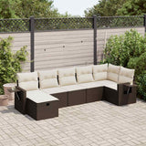 Salon de jardin avec coussins 7 pcs marron résine tressée