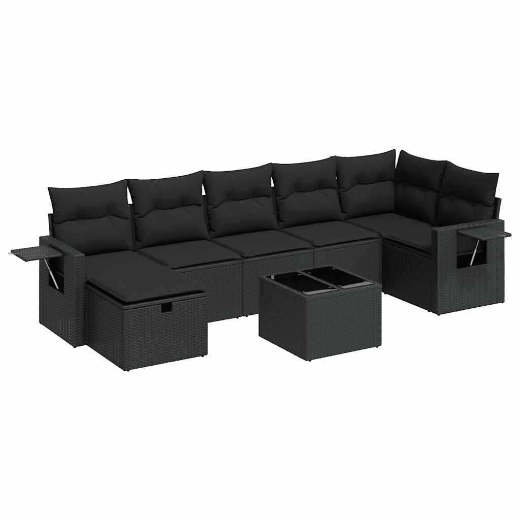 Salon de jardin 8 pcs avec coussins noir résine tressée