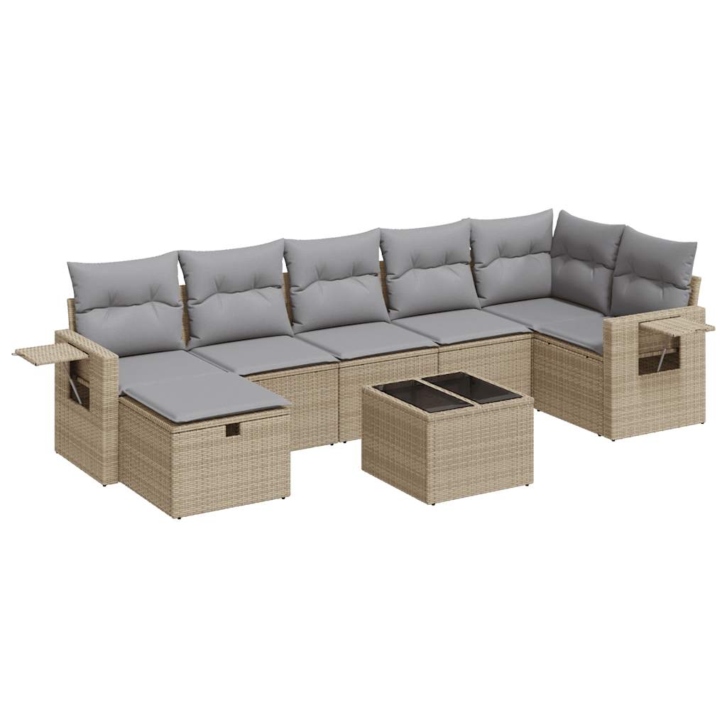 Salon de jardin avec coussins 8 pcs beige résine tressée