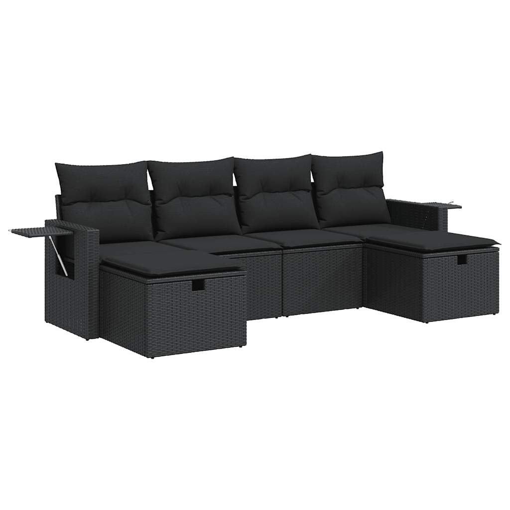 Salon de jardin 6 pcs avec coussins noir résine tressée