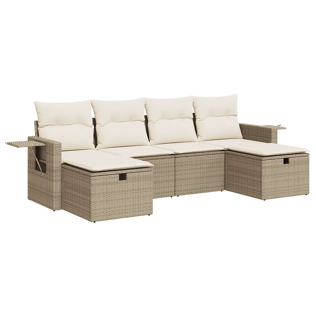 Salon de jardin avec coussins 6 pcs beige résine tressée