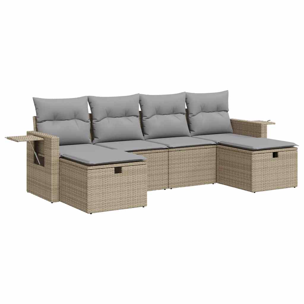 Salon de jardin avec coussins 6 pcs beige résine tressée