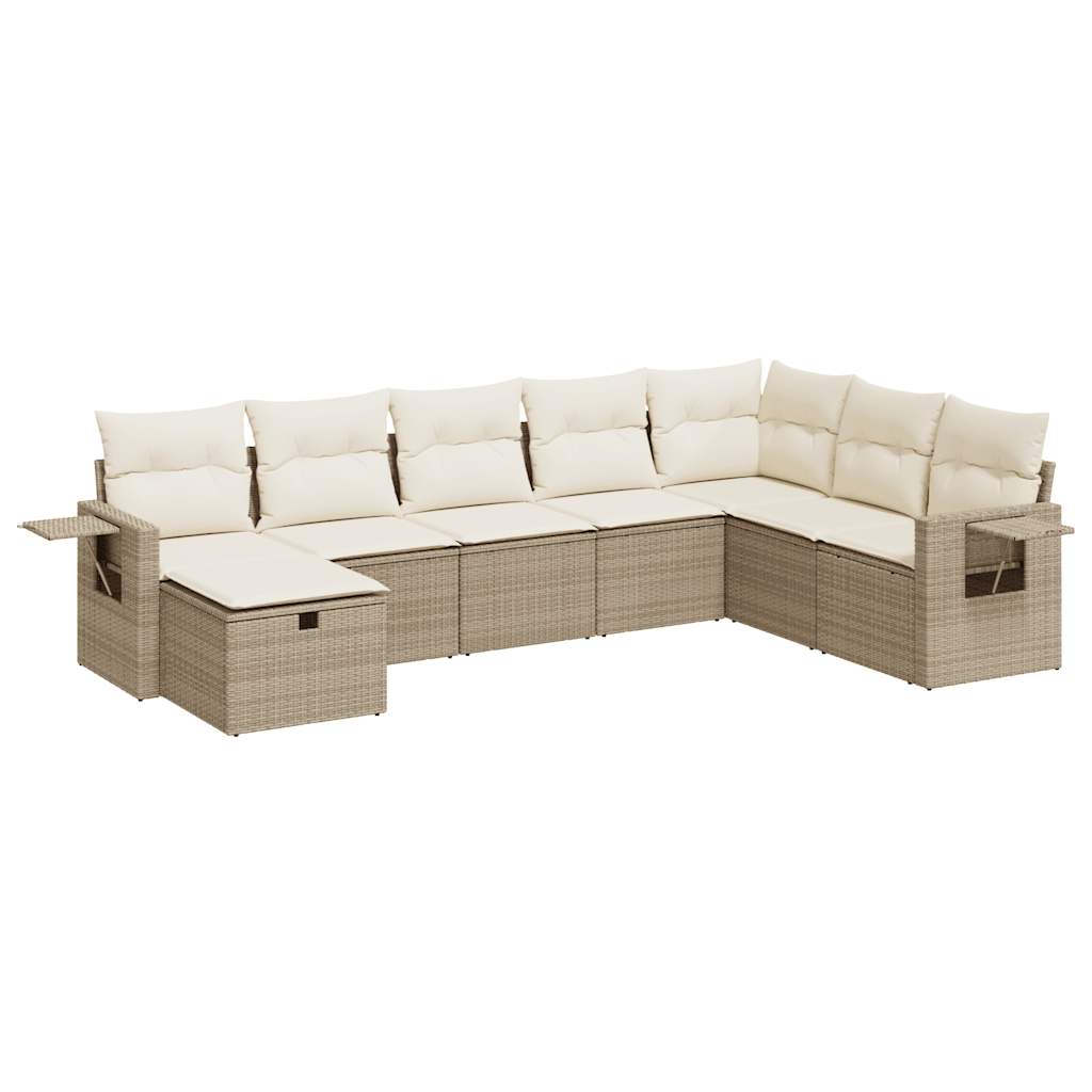 Salon de jardin avec coussins 8 pcs beige résine tressée