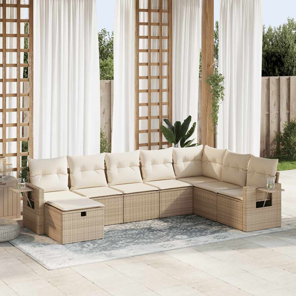 Salon de jardin avec coussins 8 pcs beige résine tressée