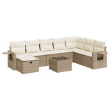 Salon de jardin avec coussins 9 pcs beige résine tressée