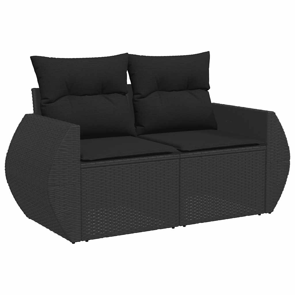 Salon de jardin 4 pcs avec coussins noir résine tressée