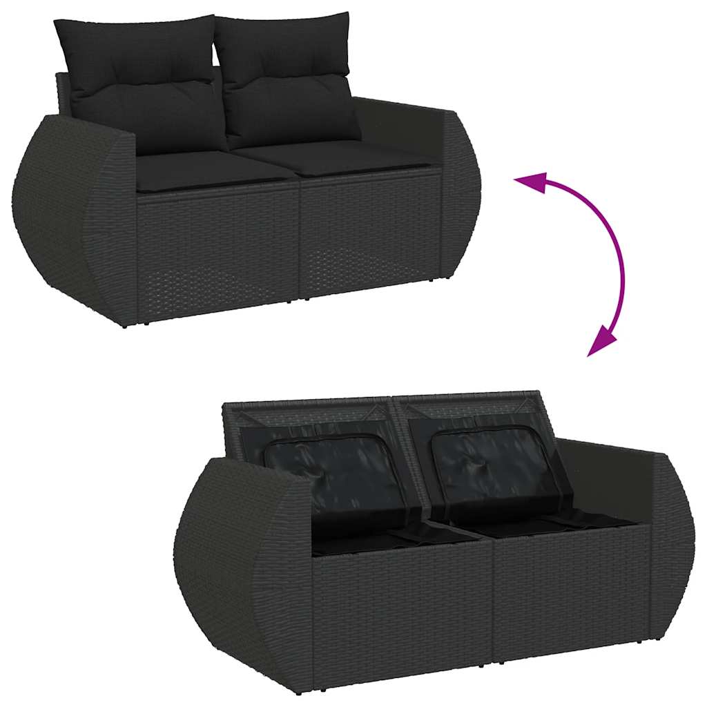 Salon de jardin 4 pcs avec coussins noir résine tressée