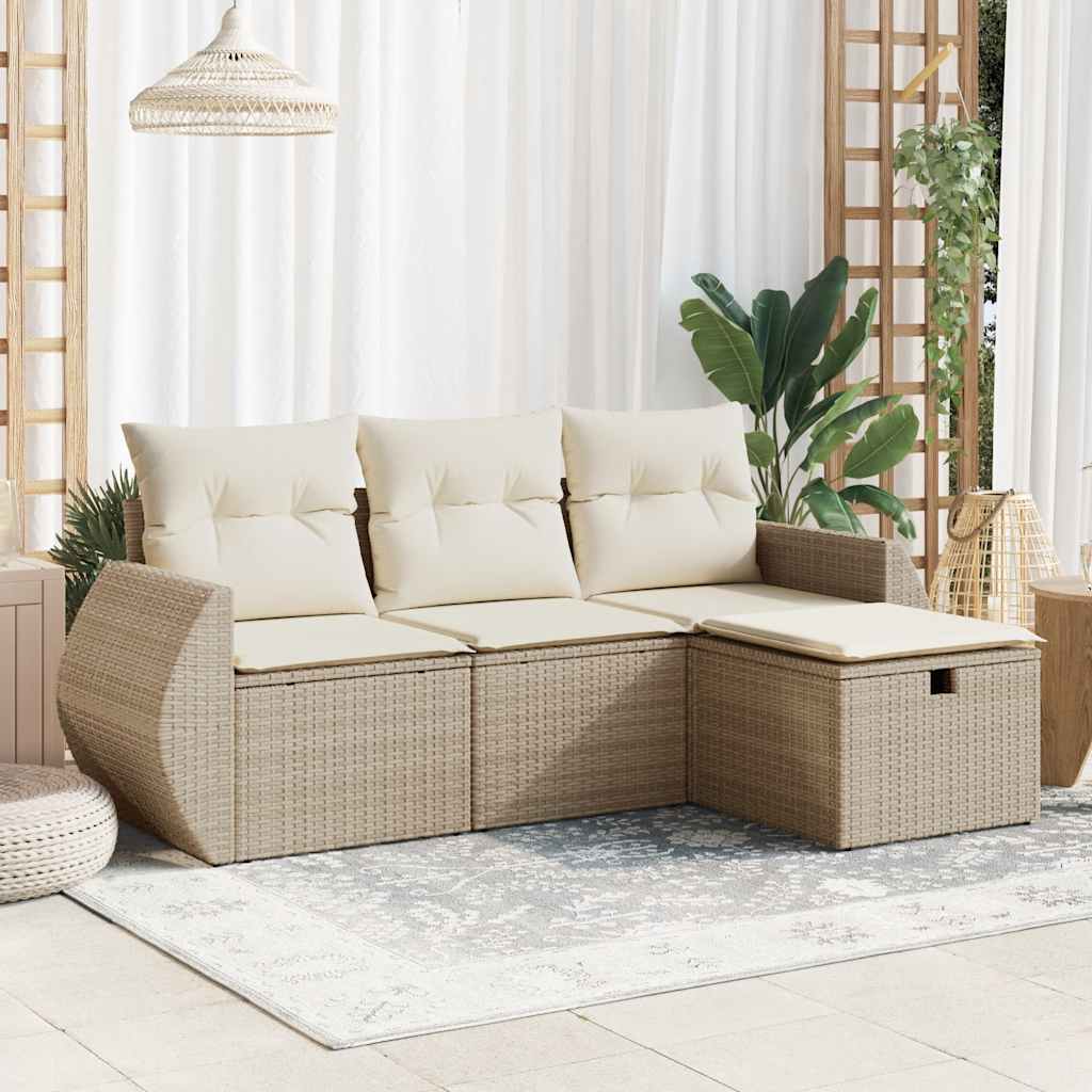 Salon de jardin avec coussins 4 pcs beige résine tressée