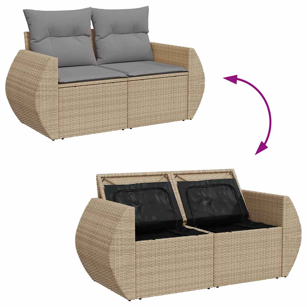 Salon de jardin avec coussins 4 pcs beige résine tressée