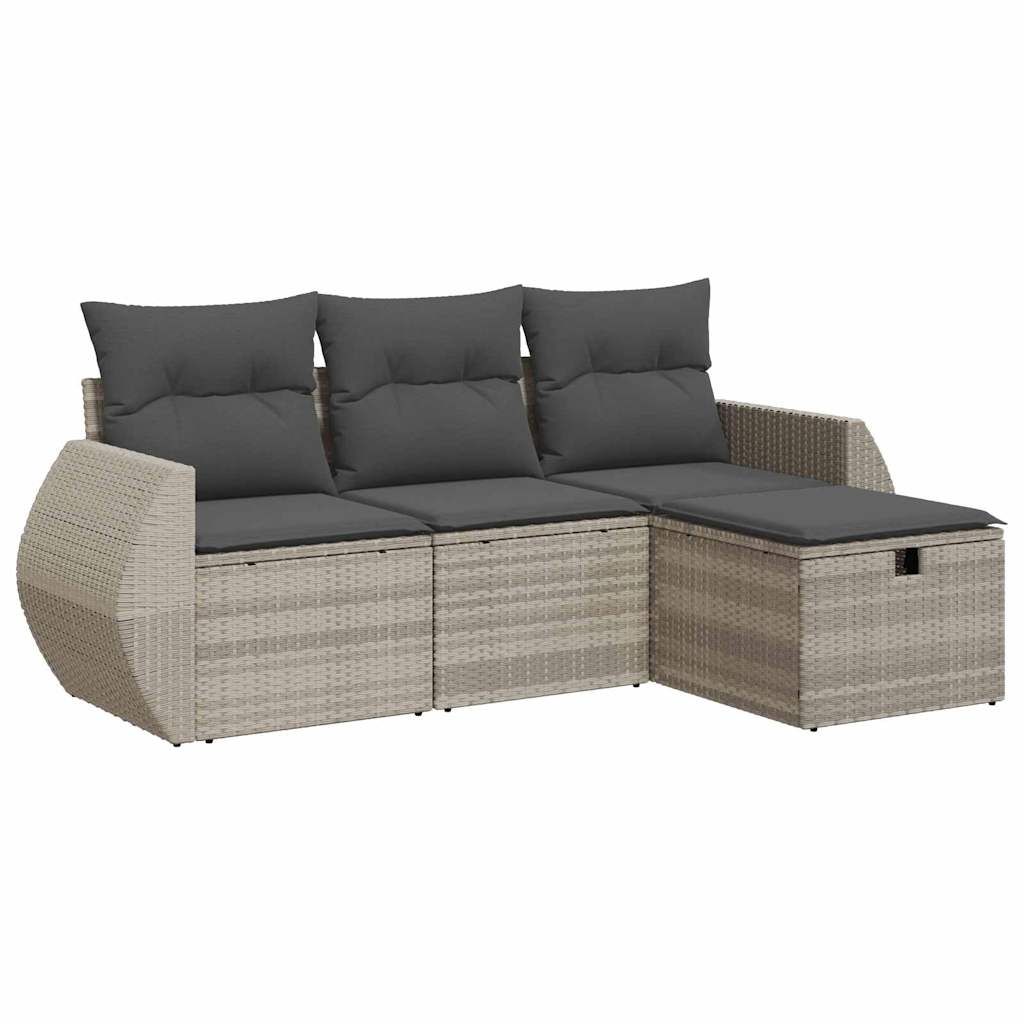 Salon de jardin 4 pcs avec coussins gris clair résine tressée