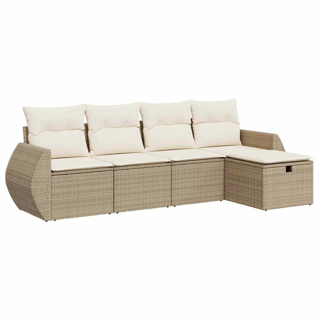 Salon de jardin avec coussins 5 pcs beige résine tressée