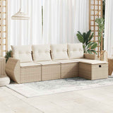 Salon de jardin avec coussins 5 pcs beige résine tressée