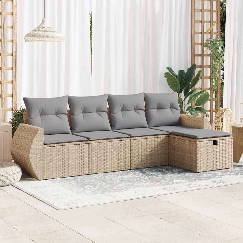 Salon de jardin avec coussins 5 pcs beige résine tressée