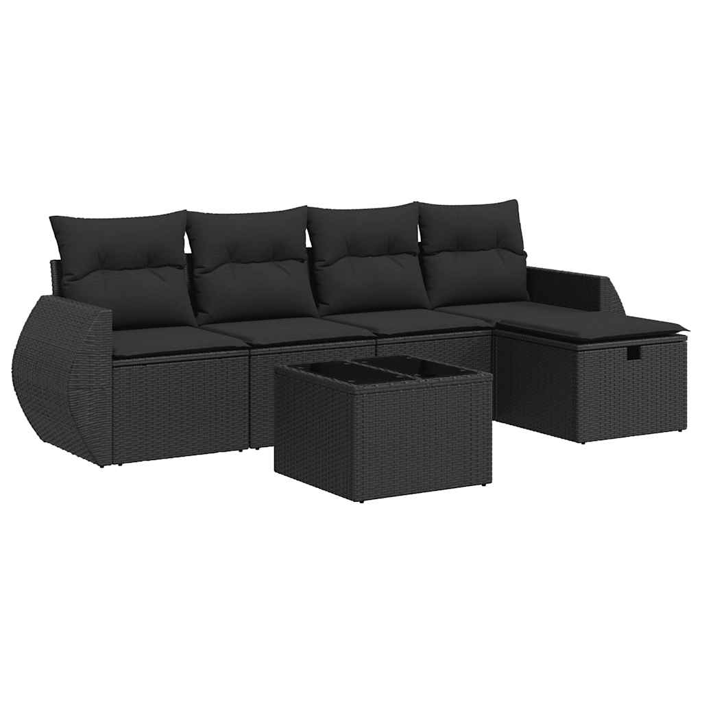 Salon de jardin 6 pcs avec coussins noir résine tressée