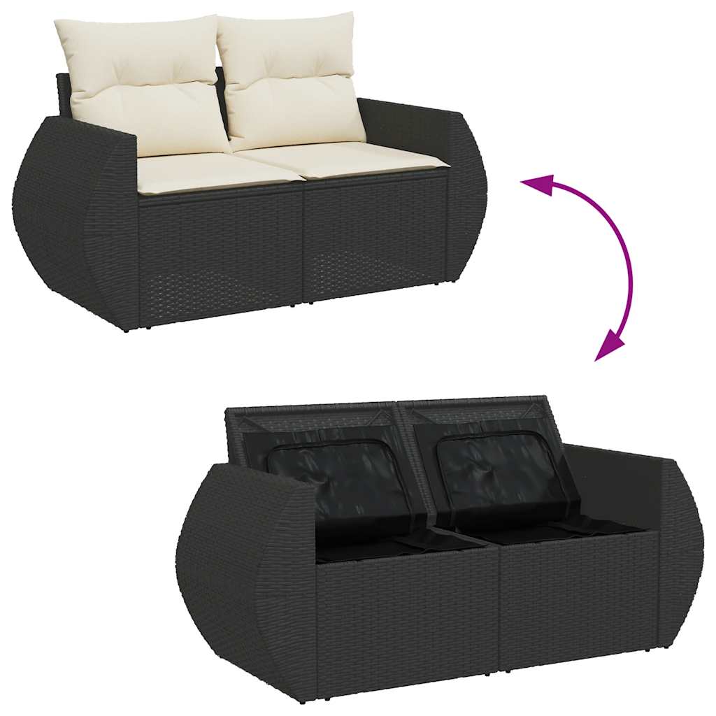 Salon de jardin 6 pcs avec coussins noir résine tressée