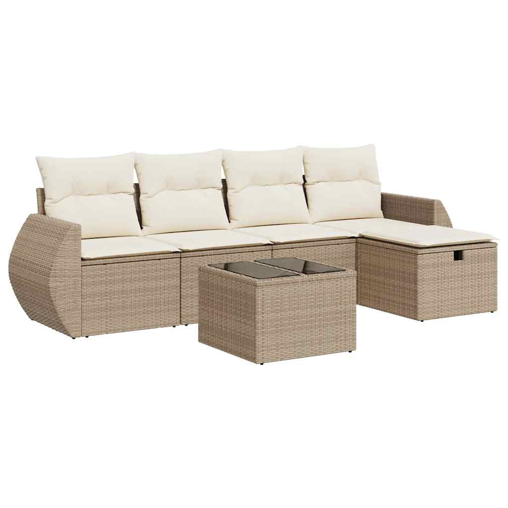 Salon de jardin avec coussins 6 pcs beige résine tressée