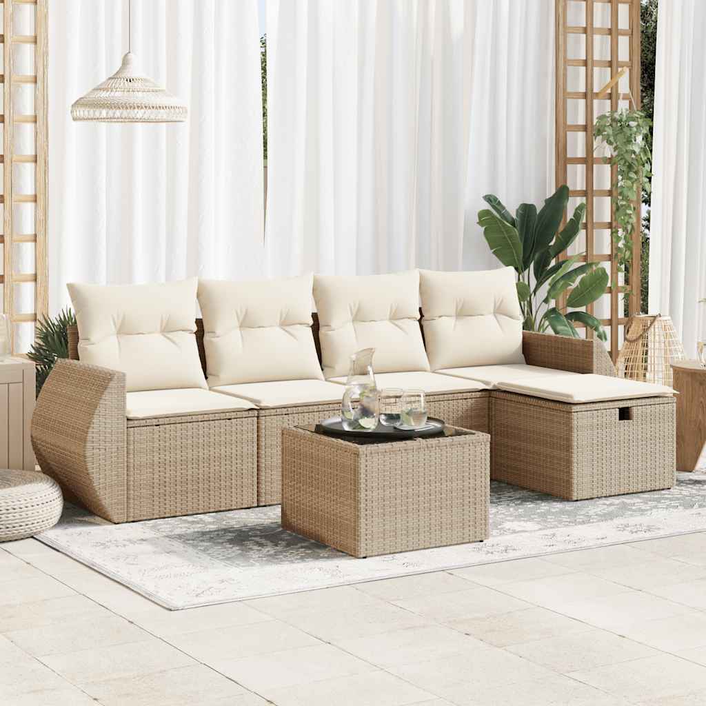 Salon de jardin avec coussins 6 pcs beige résine tressée