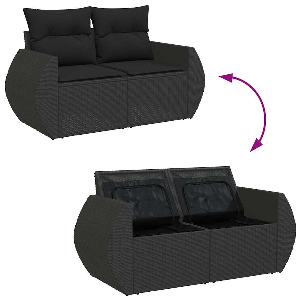 Salon de jardin 6 pcs avec coussins noir résine tressée