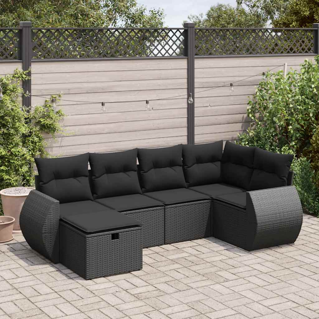 Salon de jardin 6 pcs avec coussins noir résine tressée