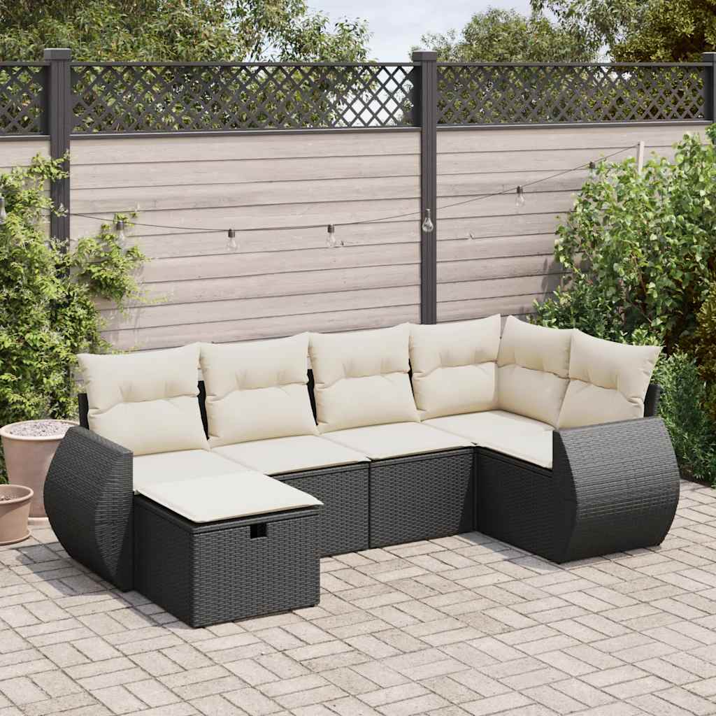 Salon de jardin 6 pcs avec coussins noir résine tressée