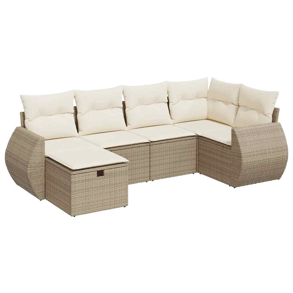 Salon de jardin avec coussins 6 pcs beige résine tressée