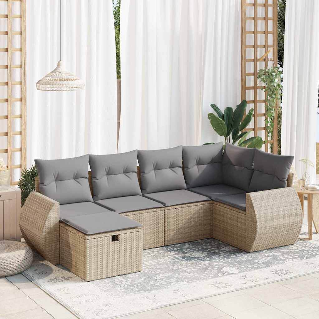 Salon de jardin avec coussins 6 pcs beige résine tressée