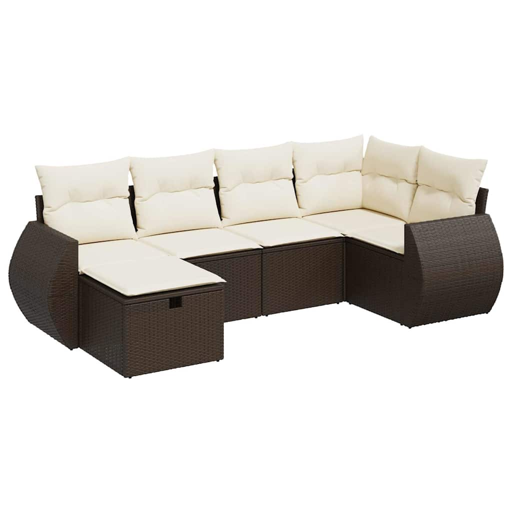 Salon de jardin avec coussins 6 pcs marron résine tressée