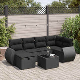 Salon de jardin 7 pcs avec coussins noir résine tressée