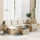 Salon de jardin avec coussins 7 pcs beige résine tressée