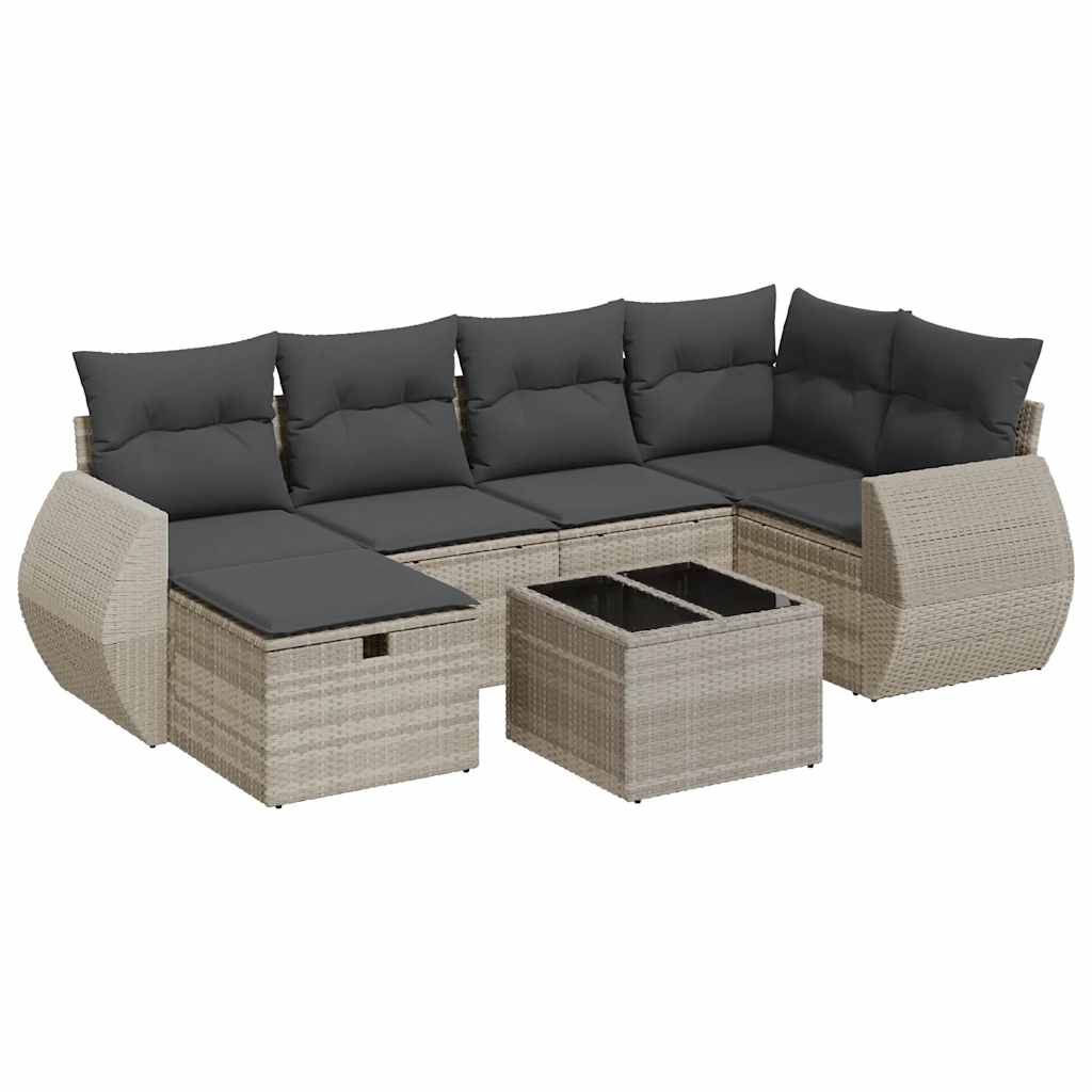 Salon de jardin avec coussins 7 pcs gris clair résine tressée