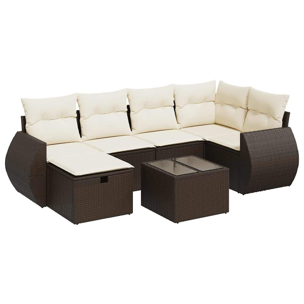 Salon de jardin avec coussins 7 pcs marron résine tressée